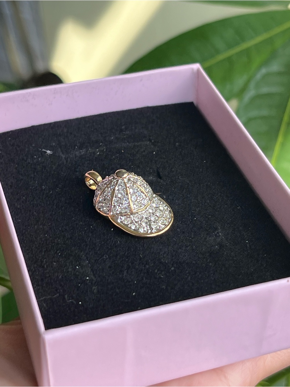 Vintage Gold-Tone Rhinestone/Crystal Pave Baseball Cap Pendant Charm